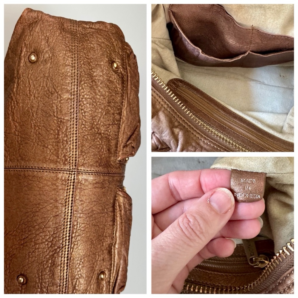 Botkier Bianca Metallic Bronze Leather Satchel Handbag, Antiqued Gold Hardware - Picture 12 of 16